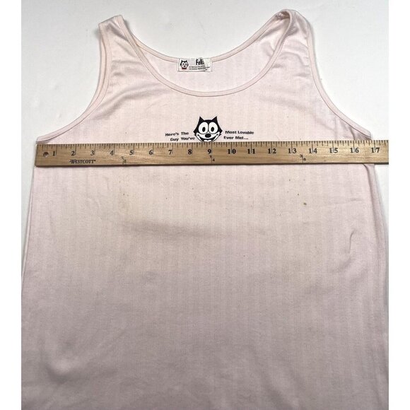 VTG 1988 Womens SMALL Pink Felix the Cat Lovable Guy Cartoon TANK TOP *Stained* - Picture 7 of 11